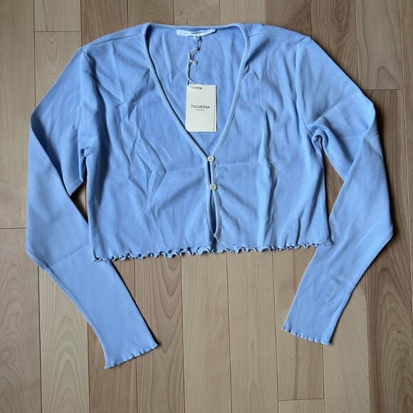 Tularosa Cropped Cardigan – Periwinkle Blue, Frilly Hem, NWT - Picture 2 of 8